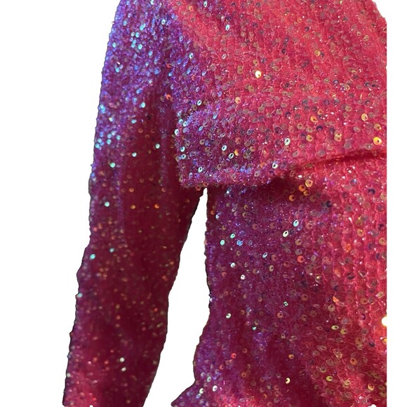Judith March Hot Pink Sequin Wrap Mini Dress Long Sleeve Holiday Party Small - Picture 4 of 16